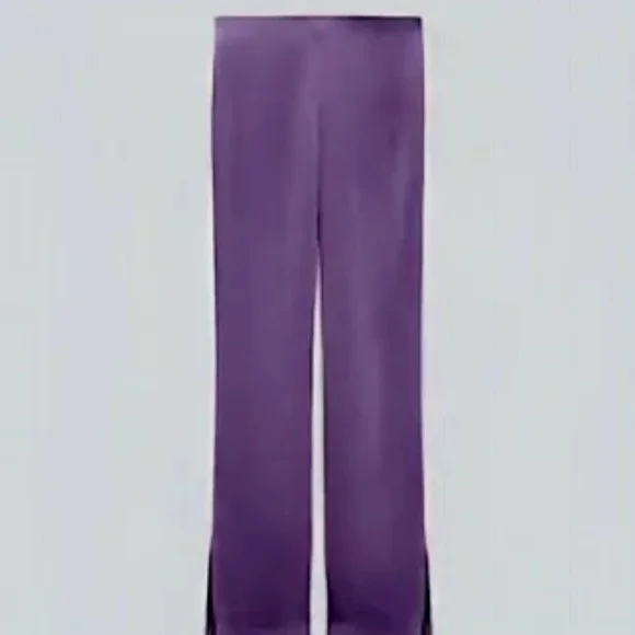 Zara flare satin effects pants side slit lilac size M BNWT - Picture 3 of 6